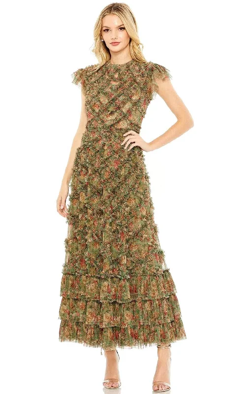 Halter Gown Mac Duggal 8009 - Ruffled Floral Formal Dress