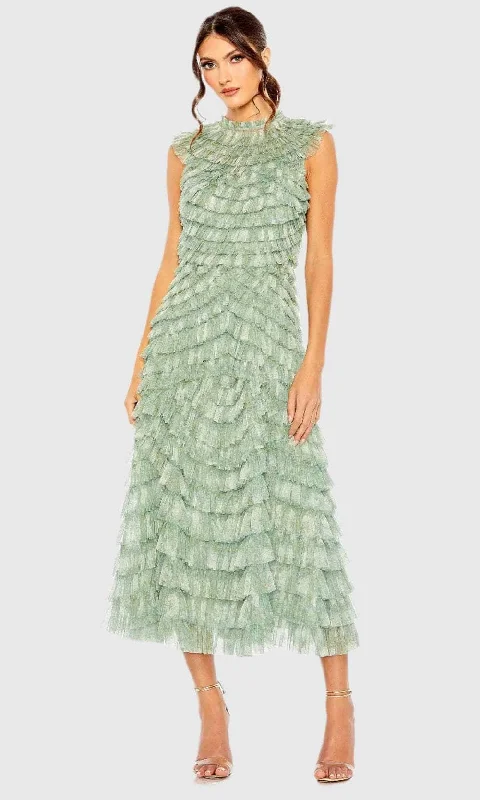 Fancy Embellished Dress Mac Duggal 8225 - Floral Ruffle High Mock Neck Prom Gown