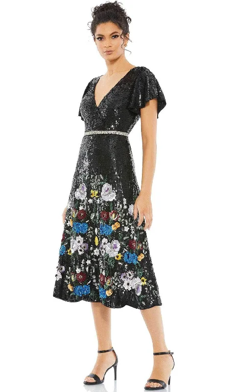 Romantic Evening Gown Mac Duggal 93594 - Floral Sequin A-Line Cocktail Dress
