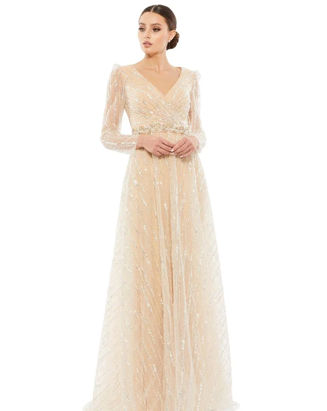Halter Neck Dress Mac Duggal 67859 Long Sleeve Formal Evening Dress