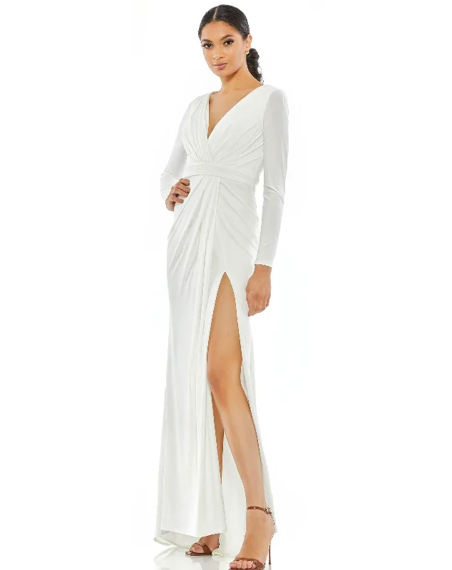 Puffy Sleeve Dress Mac Duggal 26554 Long Sleeve High Slit Formal Gown