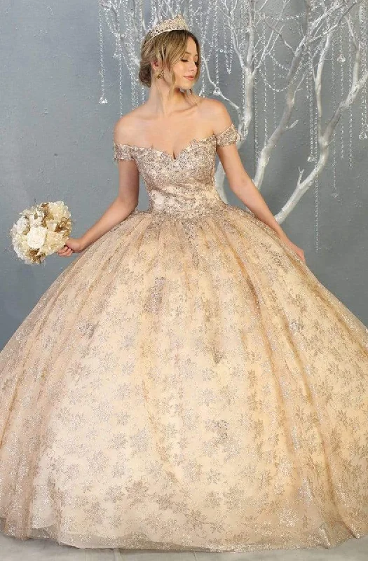 Fitted Formal Dress May Queen - LK152 Embellished Off-Shoulder Ballgown