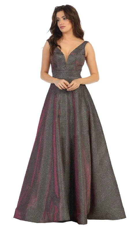 Burgundy Maxi Dress May Queen - RQ7755 Plunging V-Neck A-Line Evening Simple Prom Dress