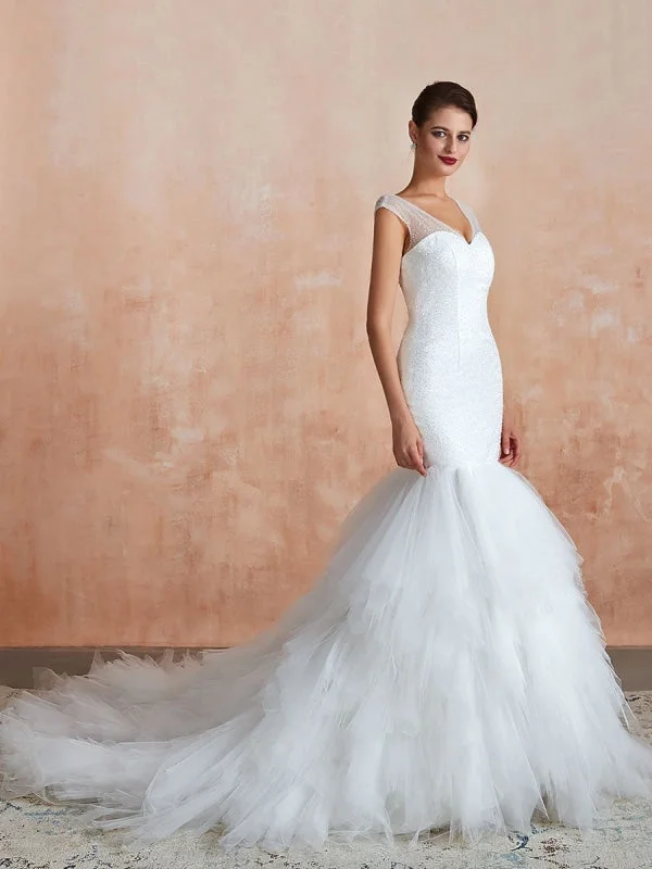 Prom Dress Mermaid Wedding Dress 2021 Beaded V Neck Sleeveless Bridal Gowns With Train Prom Dress Mermaid Wedding Dress 2021 Beaded V Neck Sleeveless Bridal Gowns With Train