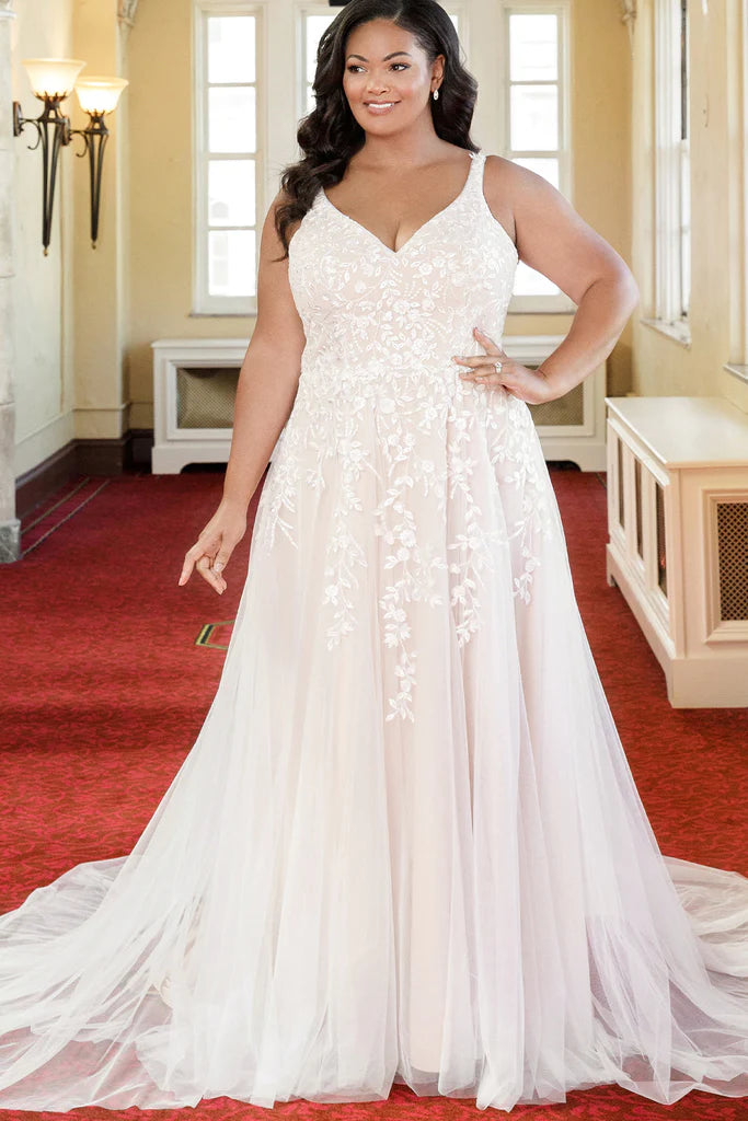 Lace Dress Michelle Bridal For Sydney's Closet MB2301 Sleeveless A-Line Silhouette Clear Sequin Leaf Appliques "Josephine" Bridal Gown Lace Dress Michelle Bridal For Sydney's Closet MB2301 Sleeveless A-Line Silhouette Clear Sequin Leaf Appliques "Josephine" Bridal Gown