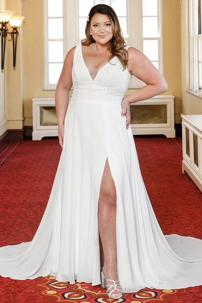 Strapless Gown Michelle Bridal For Sydney's Closet MB2304 A-Line Bridal Chiffon Boho Lace Sleeveless V-Neck Plus Size "Taye" Bridal Dress Strapless Gown Michelle Bridal For Sydney's Closet MB2304 A-Line Bridal Chiffon Boho Lace Sleeveless V-Neck Plus Size "Taye" Bridal Dress
