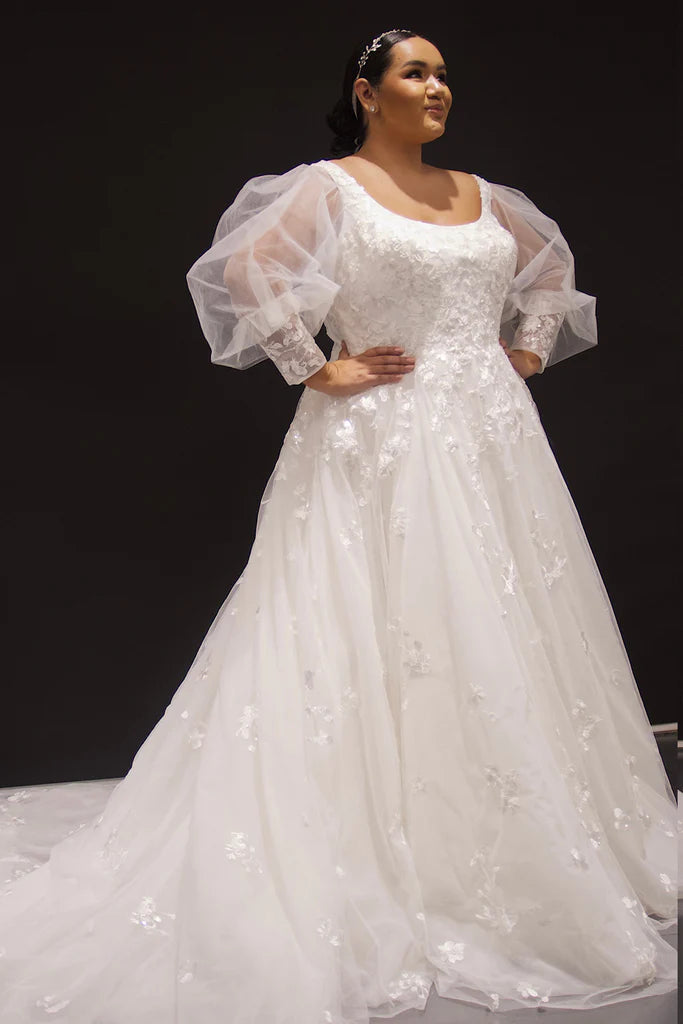 Cocktail Dress Michelle Bridal For Sydney's Closet MB2308 A-Line Scoop Neck #D Lace Appliques Detachable Pouf Sleeve With Lace And Zipper On Cuff Included Plus Size "Magdalene" Bridal Gown Cocktail Dress Michelle Bridal For Sydney's Closet MB2308 A-Line Scoop Neck #D Lace Appliques Detachable Pouf Sleeve With Lace And Zipper On Cuff Included Plus Size "Magdalene" Bridal Gown