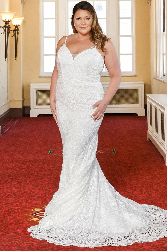Draped Satin Gown Michelle Bridal For Sydney's Closet MB2314 Slim Silhouette Crochet Lace Bridal Tulle V-Neck Optional Modesty Panelt Plus Size "Maya" Bridal Gown Draped Satin Gown Michelle Bridal For Sydney's Closet MB2314 Slim Silhouette Crochet Lace Bridal Tulle V-Neck Optional Modesty Panelt Plus Size "Maya" Bridal Gown