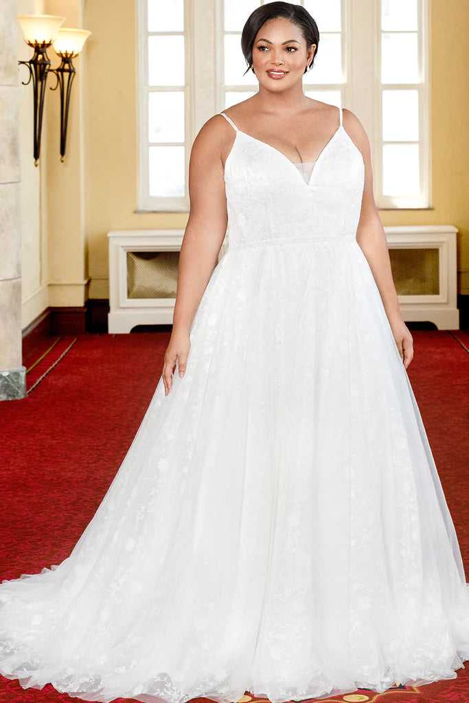 Off-Shoulder Gown Michelle Bridal For Sydney's Closet MB2322 A-Line V-Neck Soft Bridal Tulle Embroidered Floral Net Bridal Satin V-Back Plus Size "Flora" Bridal Gown Off-Shoulder Gown Michelle Bridal For Sydney's Closet MB2322 A-Line V-Neck Soft Bridal Tulle Embroidered Floral Net Bridal Satin V-Back Plus Size "Flora" Bridal Gown