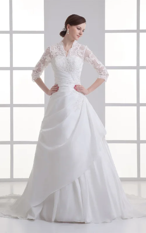 Artistic Embroidered Dress Modest Romantic Boho Lace A-Line Wedding Dress Vintage Unique Beaded Illusion Sleeve Bridal Gown Artistic Embroidered Dress Modest Romantic Boho Lace A-Line Wedding Dress Vintage Unique Beaded Illusion Sleeve Bridal Gown