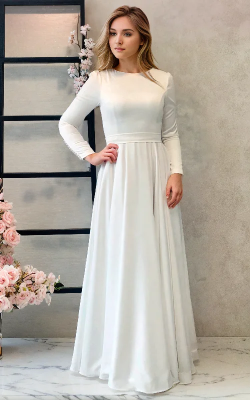 Fashionable Formal Dress Modest Simple Solid Elegant White A-Line Satin Maxi Wedding Dress with Button Back Fashionable Formal Dress Modest Simple Solid Elegant White A-Line Satin Maxi Wedding Dress with Button Back
