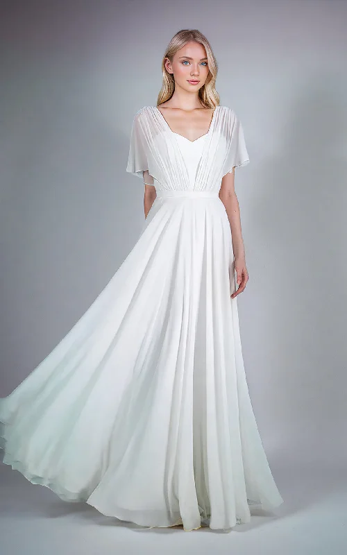 Brocade Formal Dress Modest Simple Sweetheart Short Sleeves A-Line Maxi Wedding Dress Casual Corset Back Chiffon Bridal Gown with Pleats Brocade Formal Dress Modest Simple Sweetheart Short Sleeves A-Line Maxi Wedding Dress Casual Corset Back Chiffon Bridal Gown with Pleats