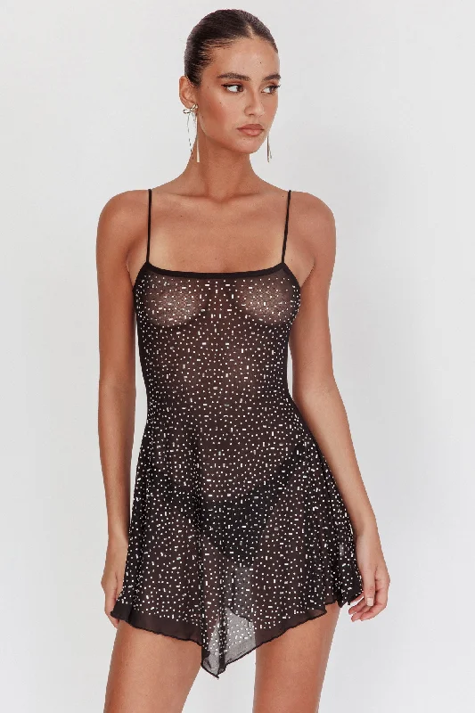 Sequin Maxi Dress Moon Walker Sheer Rhinestone Mini Dress Black