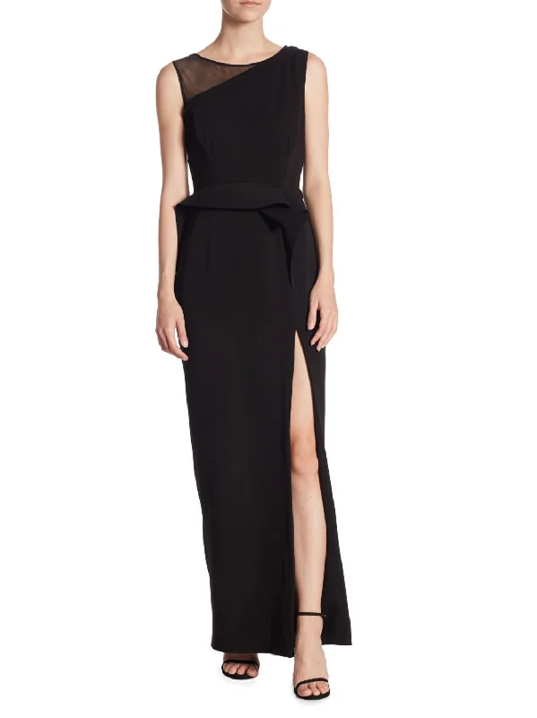 Dainty Chiffon Dress Nero By Jatin Varma - 480122 Asymmetrical Illusion Ruffle Peplum Gown
