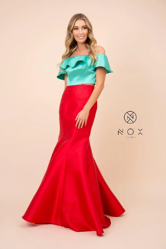 Taffeta Dress Long Two Piece Crop Top Off The Shoulder Prom Dress