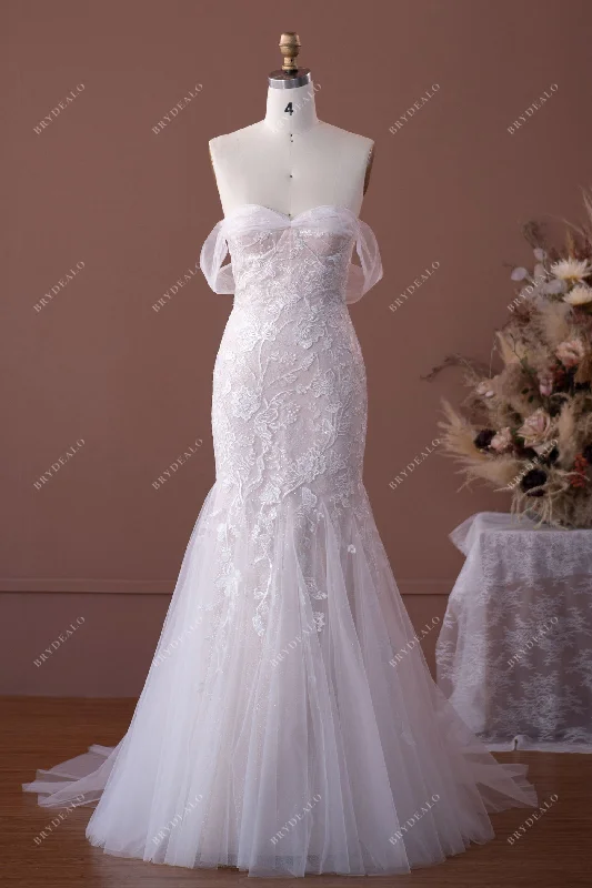 Elegant Wedding Gown Romantic Off Shoulder Lace Tulle Mermaid Wedding Gown