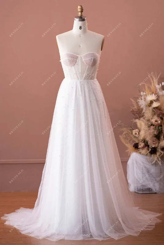Timeless Gown Sparkly Pearl Rhinestone Tulle Strapless Illusion Corset Wedding Dress Timeless Gown Sparkly Pearl Rhinestone Tulle Strapless Illusion Corset Wedding Dress