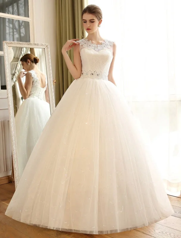 Off-Shoulder Dress Princess Ball Gown Wedding Dresses Lace Applique Backless Beaded Sash Sequin Floor Length Ivory Bridal Dress Off-Shoulder Dress Princess Ball Gown Wedding Dresses Lace Applique Backless Beaded Sash Sequin Floor Length Ivory Bridal Dress