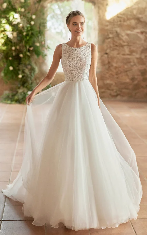 Modern Tulle Dress Princess Modest A-Line Boho Lace Tulle Ballgown Wedding Dress Ethereal Church Sleeveless Bateau Neck Floor Length Bridal Gown with Train Modern Tulle Dress Princess Modest A-Line Boho Lace Tulle Ballgown Wedding Dress Ethereal Church Sleeveless Bateau Neck Floor Length Bridal Gown with Train