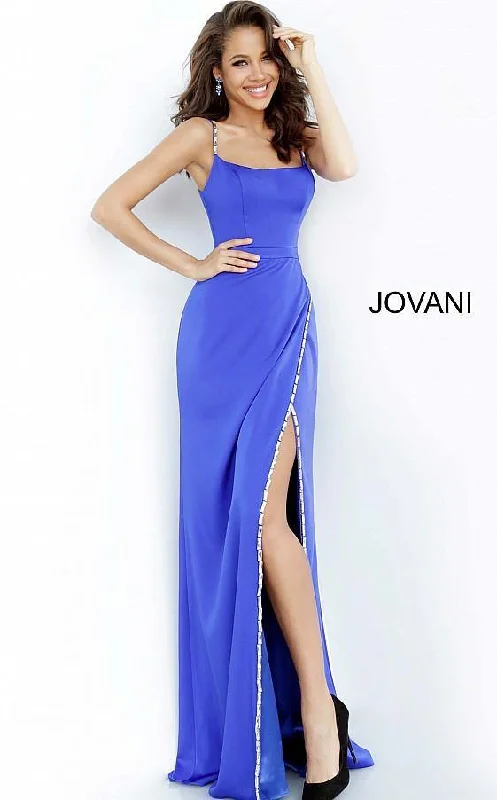 Draped Satin Gown Jovani 02720 Long Spaghetti Strap Prom Dress