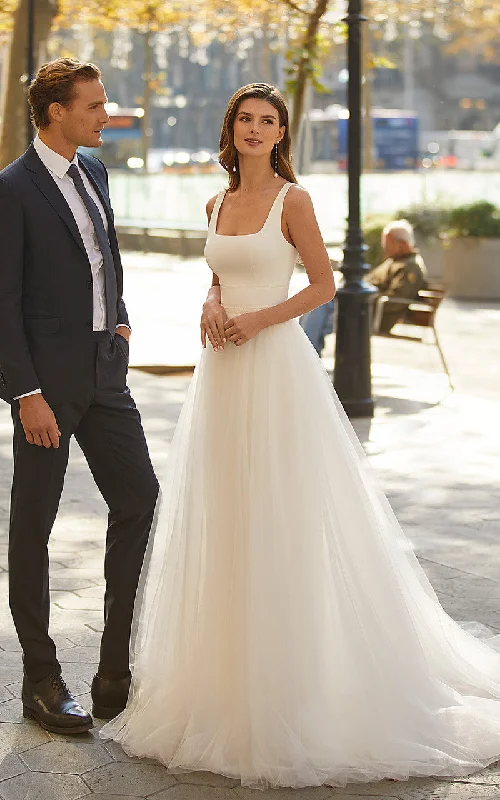 Regal Velvet Gown Sexy A-Line Scoop Tulle Casual Wedding Dress With Open Back And Sweep Train-716691 Regal Velvet Gown Sexy A-Line Scoop Tulle Casual Wedding Dress With Open Back And Sweep Train-716691