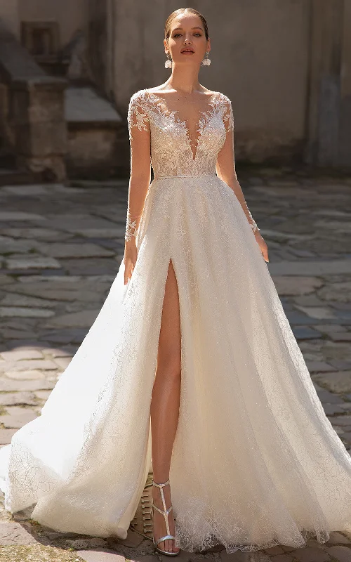 Stunning Silk Gown Sexy A Line Sweep Train Tulle Wedding Dress with Split Front and Beading-716313 Stunning Silk Gown Sexy A Line Sweep Train Tulle Wedding Dress with Split Front and Beading-716313
