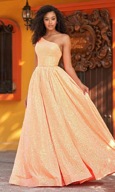 Empire Waist Dress Sherri Hill - 54847 One Shoulder Plus Size Prom Sequin Gown