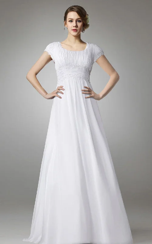 Metallic Formal Dress Short Sleeve Empire Chiffon Wedding Dress-HT_708810