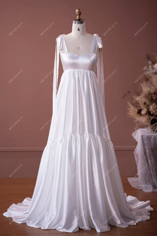 Stunning Party Dress Silky Satin Straps A-line Tired Maternity Wedding Dress