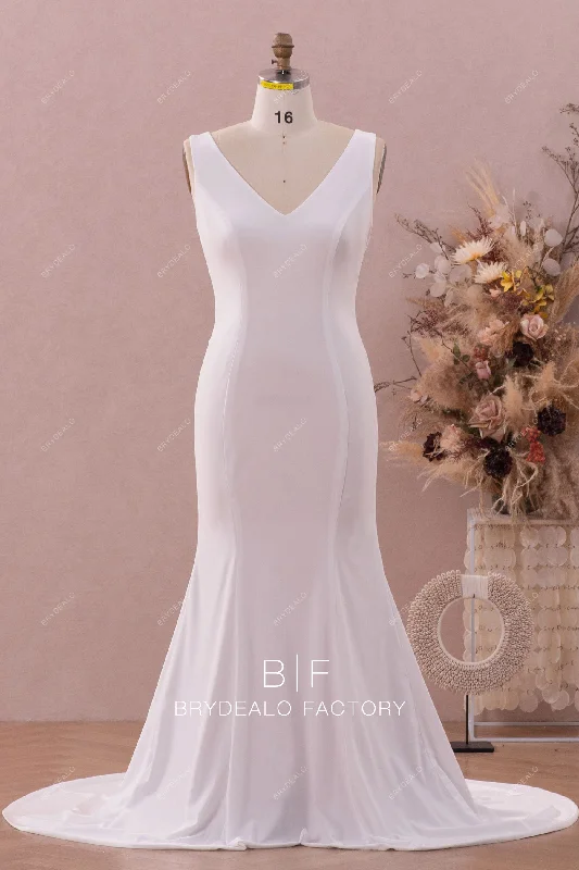 Classic Evening Dress Simple Jersey Sleeveless Plus Size Mermaid Stretchy Bridal Dress Classic Evening Dress Simple Jersey Sleeveless Plus Size Mermaid Stretchy Bridal Dress
