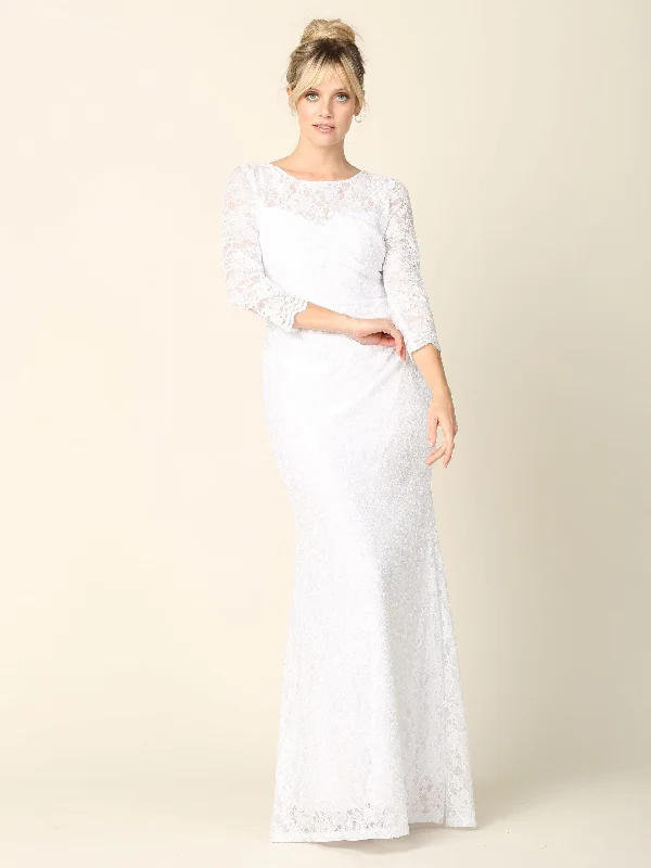 Timeless Satin Dress Simple Long 3/4 Sleeve Lace Wedding Dress
