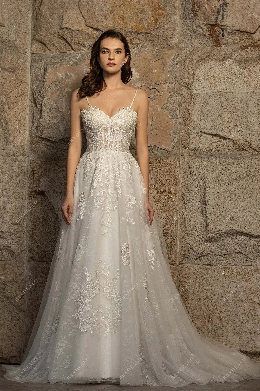 Classic Gown Spaghetti Strap Modern Corset Lace Destination Wedding Dress