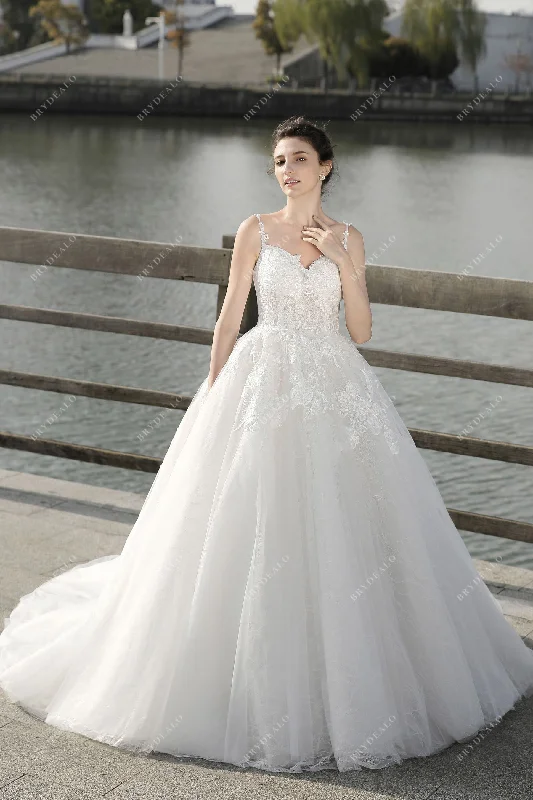 Chiffon Dress Spaghetti Strap Lace Tulle Princess Ball Gown Bridal Dress