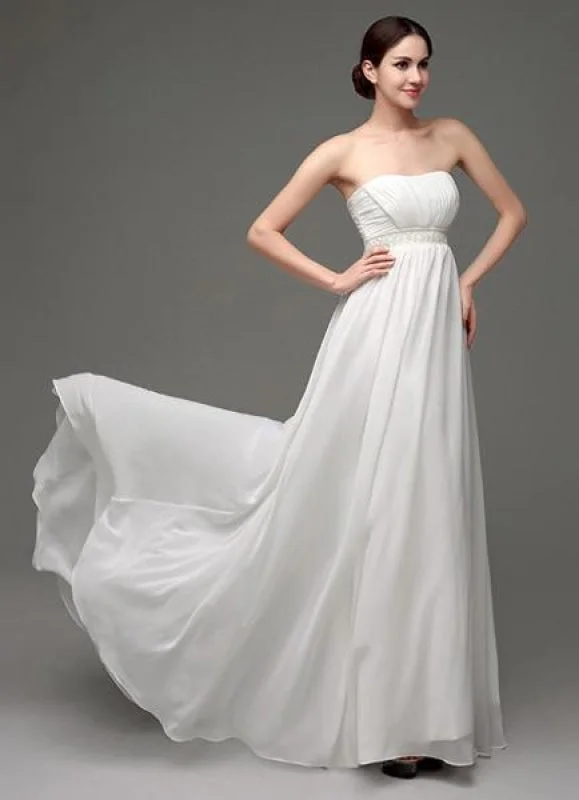Glamorous Formal Dress Strapless Chiffon A-Line Empire Waist Wedding Gown With Pearl Belt Glamorous Formal Dress Strapless Chiffon A-Line Empire Waist Wedding Gown With Pearl Belt