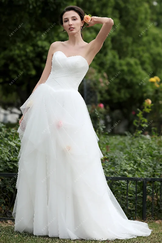 Lace Dress Strapless Pleated Tulle Sweetheart Country Bridal Dress