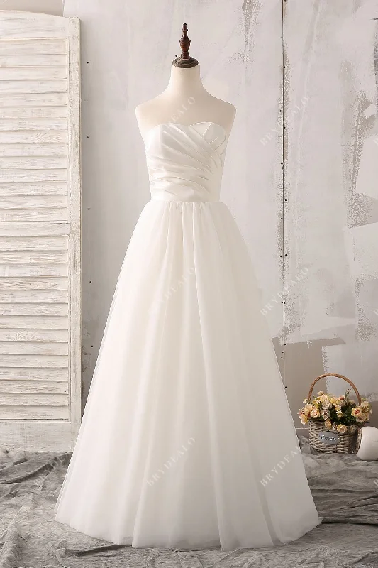 Off-Shoulder Dress Simple Ruched Strapless Satin Tulle Bridal Gown