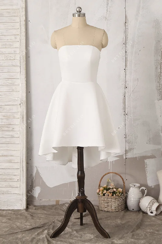 Puffy Sleeve Dress Simple Strapless Short Hi-Lo Informal Bridal Shower Dress