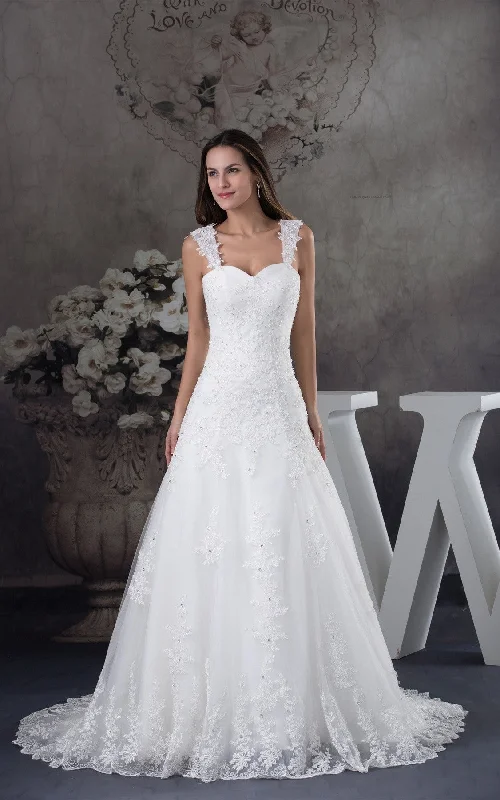 Glittering Evening Gown Strapped Lace A-Line Gown with Beading and Court Train-GC_706728 Glittering Evening Gown Strapped Lace A-Line Gown with Beading and Court Train-GC_706728