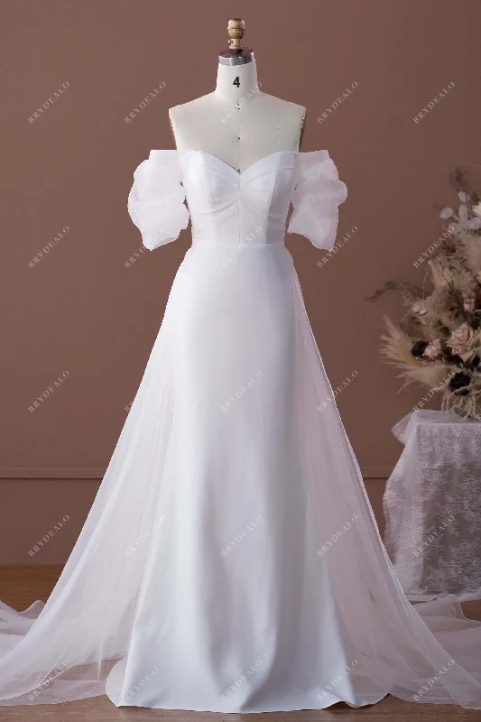 Illusion Neckline Dress Stylish Strapless Crepe Mermaid Wedding Dress with Organza Overskirt Illusion Neckline Dress Stylish Strapless Crepe Mermaid Wedding Dress with Organza Overskirt
