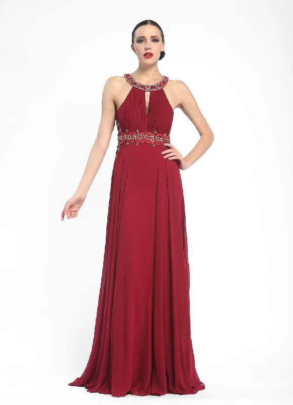Trendy Evening Gown Sue Wong - Beaded Halter Neck Chiffon A-Line Dress N5330