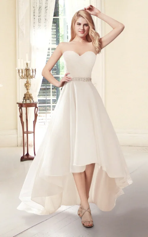 Embellished Maxi Dress Sweetheart High-Low Organza Wedding Dress-HT_708799