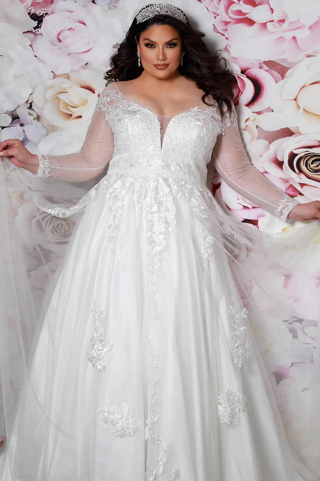 Luxe Satin Dress Sydneys Closet SC5282 Esmeralda Ivory Bridal Dress