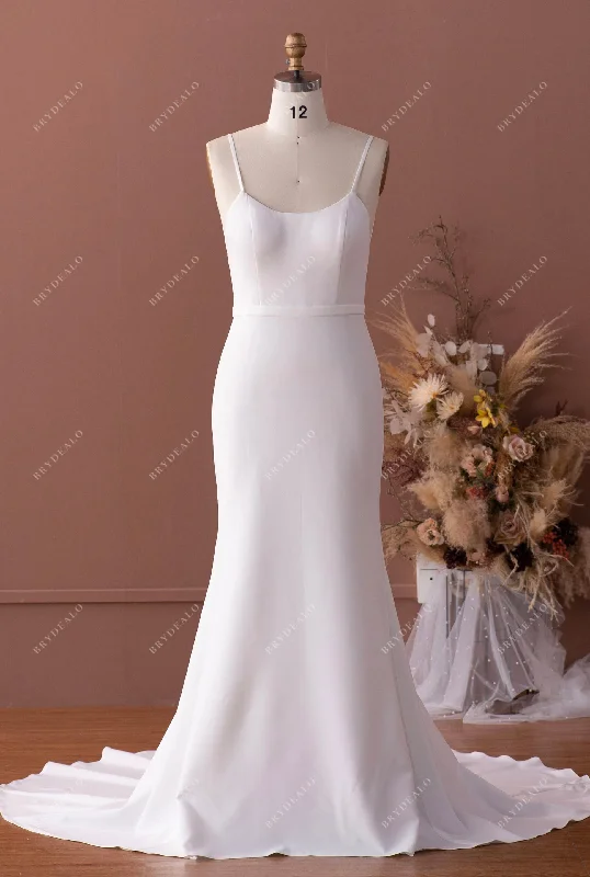 Asymmetrical Gown Simple Thin Straps Scoop Neck Crepe Mermaid Wedding Dress