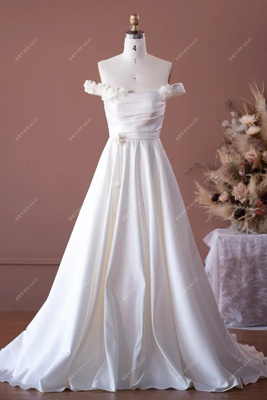 Drape Sleeve Dress Timeless Satin Off-Shoulder Wedding Dress
