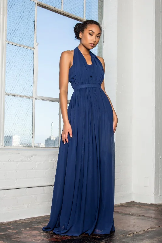 Off-Shoulder Gown V-Neck Halter Chiffon Long Formal Dress