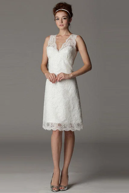Cinderella Style Dress V-Neck Sleeveless Short Lace Wedding Dress-MK_701291