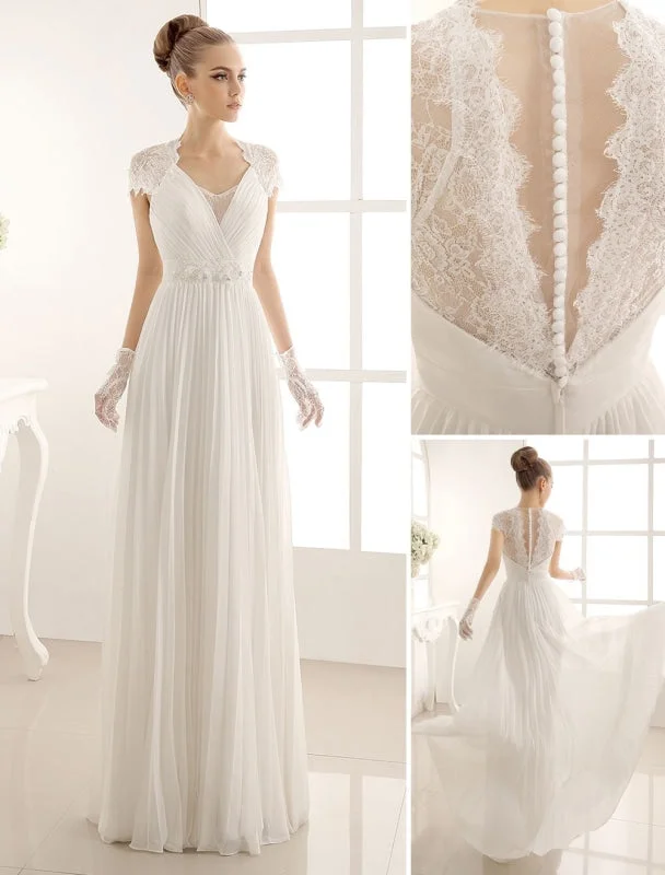 Cocktail Dress V-Neck Wedding Dress With Lace In Floor Length Exclusive