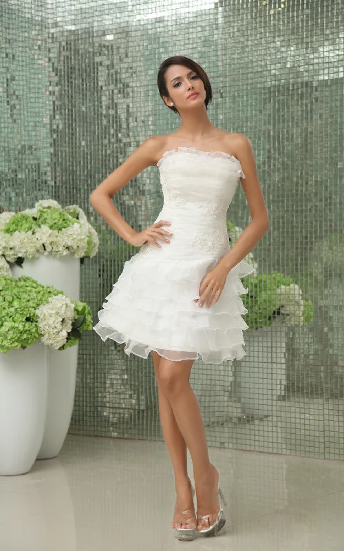 Draped Formal Dress Vibrant Strapless Sleeveless Short Wedding Gown With Apliques And Ruffles-GC_705002 Draped Formal Dress Vibrant Strapless Sleeveless Short Wedding Gown With Apliques And Ruffles-GC_705002