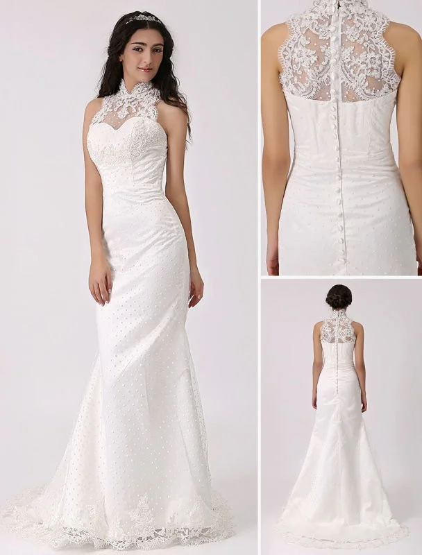 Statement Sleeve Dress Vintage Inspired Illusion Neck Sheath/Column Wedding Dress With Lace Overlay Exclusive Statement Sleeve Dress Vintage Inspired Illusion Neck Sheath/Column Wedding Dress With Lace Overlay Exclusive