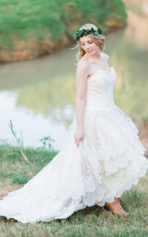 Metallic Formal Dress Vintage Modest Sweetheart Boho Lace A-Line High Low Wedding Dress Rustic Western Cowgirl Corset Tiered Bridal Gown Metallic Formal Dress Vintage Modest Sweetheart Boho Lace A-Line High Low Wedding Dress Rustic Western Cowgirl Corset Tiered Bridal Gown